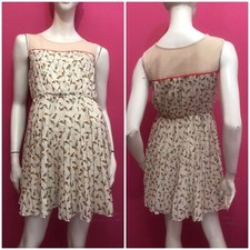 SUNCOO Vestito abito beige panna fantasia pappagalli colorati Tg S/M