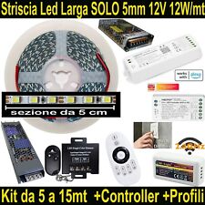 STRISCE LED Larghe 5mm BIANCHE 12V. Anche KIT DA 5-10-15MT. Striscia Led 12 Volt