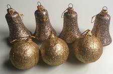 7 Addobbi Decorazioni per Albero di Natale 3 Palle dorate + 4 Campane argentate