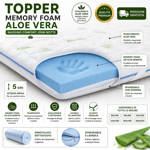 Topper memory foam sfoderabile - foam,