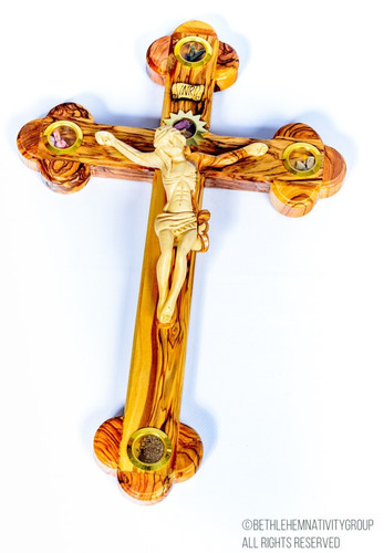 Olive wood crucifix with holy - wood,