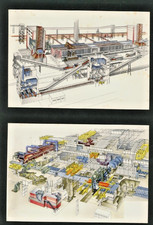 ITALSIDER TARANTO COPPIA CARTOLINE DISEGNI PROGETTI ITALSIDER 1972 (8/08)