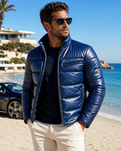 Giubbotto uomo blu - vera, pelle