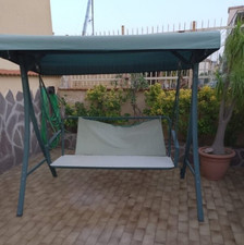 Dondolo Letto Altalena XL a 3 Posti verde  Tetto Parasole Regolabile da Giardino