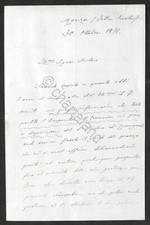 Lettera con autografo del deputato e generale italiano Roberto Morra - 1879