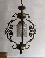 lampadario antico in ottone e vetro