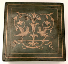 SCATOLA DI LEGNO DECORATA con motivi di uccelli e fiori