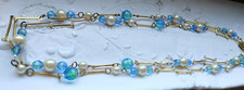 VINTAGE COLLANA PERLE PERLINE SFERETTE AZZURRE BIJOUX IDEA REGALO