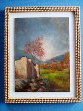 Quadro olio su tavoletta paesaggio campestre con casa senza firma con cornice