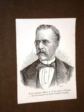 Stampa del 1879 Dottore Antonio Berti Morto a Venezia il 24 marzo 1879