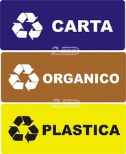 3 TARGHETTE ADESIVE "RACCOLTA DIFFERENZIATA RIFIUTI" PER CONTENITORE, PATTUMIERA