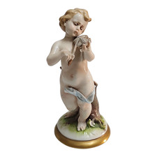 STATUINA CAPODIMONTE VINTAGE IN PORCELLANA PUTTO CHERUBINO CON VIOLINO ANGELO