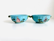Angelo Minghetti Zuppiere Crema Turchese Dipinte a Mano Made In Italy Set di 2