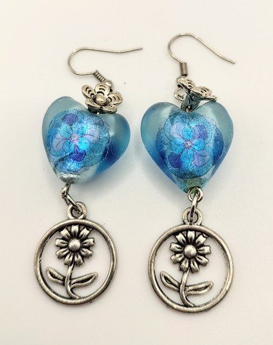 Orecchini lunghi cuore blu - orecchini, blu"