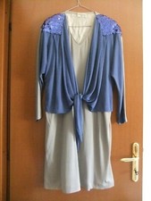 Abito donna vestito festa grigio azzurro paillettes jersey tessuto taglia comoda