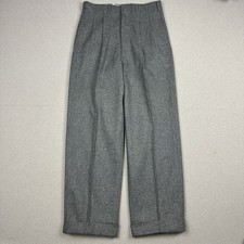 Vintage 50s Wool Pleated Cuffed Trouser Pants Gray Men's Size 31x30