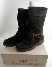 LIU JO STIVALI DONNA TG. 38 mod. BIKER ALTO CLIO STRASS PELLE NERA SCAMOSCIATO