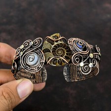 Regalo Festa Donna Ammonite Filo Fossile Avvolto Bracciale Regolabile Rame per Donna