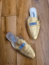 SANDALI PRADA ORO PELLE METALLIZZATA MULES SLIDES TAGLIA 40 EU, 9,5 US, 7,5 UK