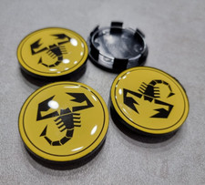 Loghi ruota 4x tappetti coprimozzo 50mm Nero Giallo Fiat Abarth 500 595 SS