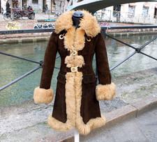 Cappotto Pelle Scamosciato Rifinito in Montone Shearling Taglia 38