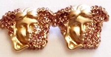 Iconici Orecchini Medusa Versace Made In Italy Metallo Tono Oro Cristalli Rosa