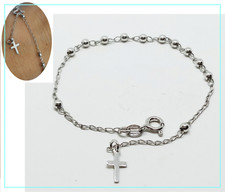  Bracciale Rosario Uomo Donna Argento 925% Rodiato Sfere 3mm 