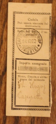 1922 cedola vaglia guller - cedola, vaglia+guller
