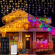 Luci Natale Esterno Cascata,10M 400L Tenda Luminosa Natale Esterno Bianco Caldo 