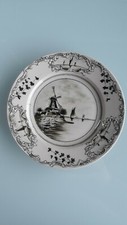 Piatto in porcellana olandese senza marchio - decoro marino con mulino a vento