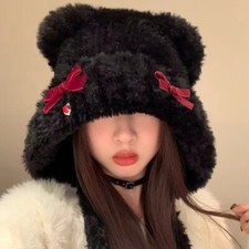 Donna Inverno Felpa Orso Orecchio Berretto Simil Pelo Cappello Paraorecchie Cute