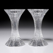 Pr. Rosenthal Polaris candelabri in cristallo a costine corsetto portacandele 5,75"H