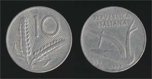 Lire 1953 spighe aratro - 10, e