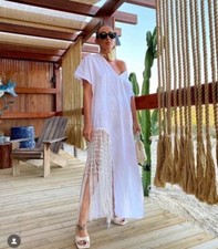 ZARA ABITO LINO FRANGE BIANCO