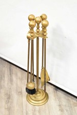 Set Atrezzi Da Caminetto In Ottone 4 Pezzi + Piedistallo H 71 Cm