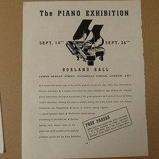 vintage advertise THE PIANO EXHIBITION Dorland Hall 1936