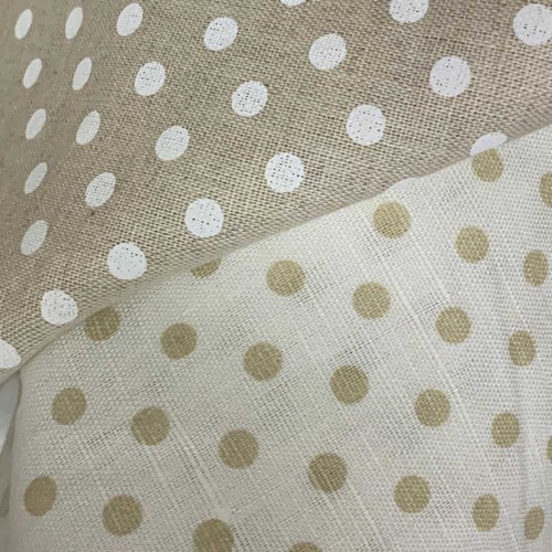 Tessuto misto lino cotone pois - lino,