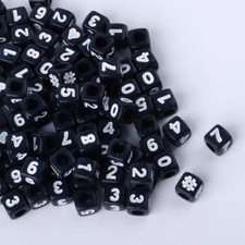 Set Di 52 Perline Numeri Quadrato Cubo Nero 7 MM - Creazione Gioielli