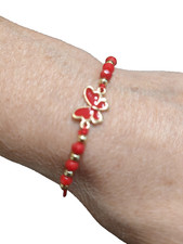 1 Pezzo Bracciale donna regolabile cordino con farfalla in metallo e perline