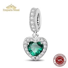 Charm Cuore con Smeraldo Argento s925 (Tipo Pandora)