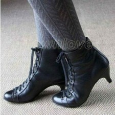 Stivaletti tacco basso gattino vittoriano retrò stringati donna donna scarpe formali