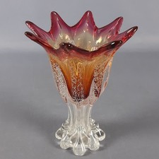 Vaso Vetro Murano Bullicante Rosso Arancio Design Modernariato Vintage Anni 70