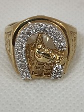 GIOIELLO ANELLO FERRO DI CAVALLO ZAFFIRI BANCHI ELETTRO PLACCATO ORO 24ct