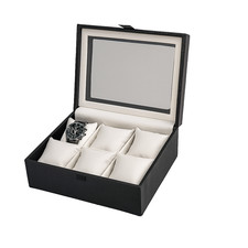 Cassetta in legno rivestito con vetro per 6 orologi - Produzione Italiana