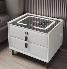 Comodino LED Intelligente Moderno con Ricarica Wireless Prese USB Luce Notturna