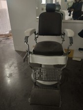 poltrona barbiere vintage, anni 60/70, acciaio e pelle,marca Perla, bianca