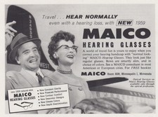 1959 Maico: Ascolta normalmente, pubblicità stampa vintage occhiali da udito