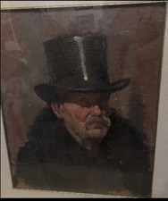 Paulo ghiglia,Uomo Con Cilindro,Olio Su Tela, 52,5x43 Cm