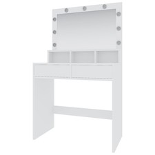 Toeletta tavolino trucco tavolo 9 luci LED regolabili specchio 2 cassetti bianco