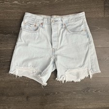 Pantaloncini donna Levis 501 28 denim bottoni taglio mosca orlo grezzo hipster western